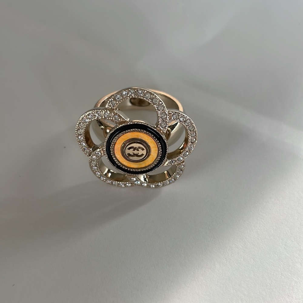 Chanel camellia camelia crystal ring hologram logo center - Picture 11 of 15